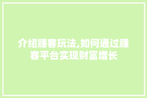 介绍赚客玩法,如何通过赚客平台实现财富增长
