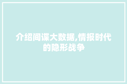 介绍间谍大数据,情报时代的隐形战争