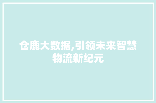 仓鹿大数据,引领未来智慧物流新纪元