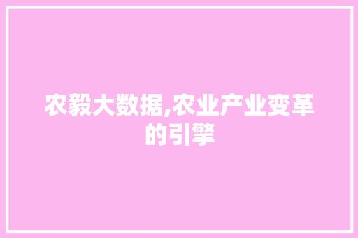 农毅大数据,农业产业变革的引擎