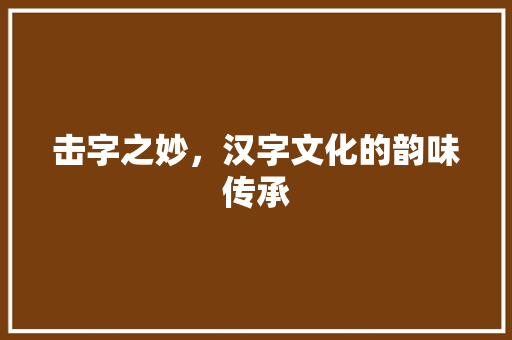击字之妙，汉字文化的韵味传承