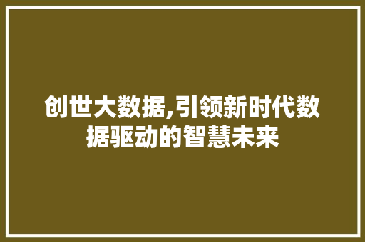 创世大数据,引领新时代数据驱动的智慧未来