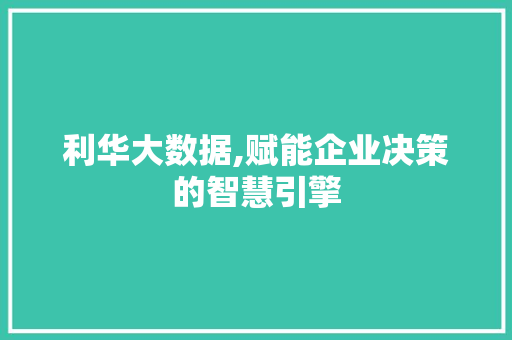 利华大数据,赋能企业决策的智慧引擎 利华大数据,赋能企业决策的智慧引擎