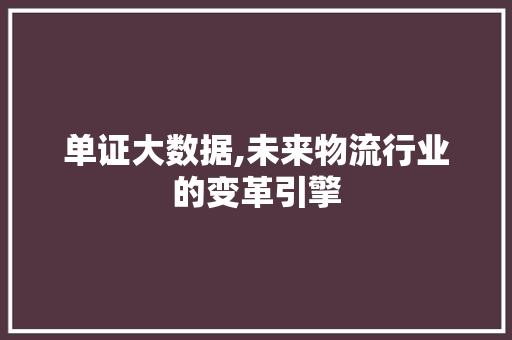 单证大数据,未来物流行业的变革引擎