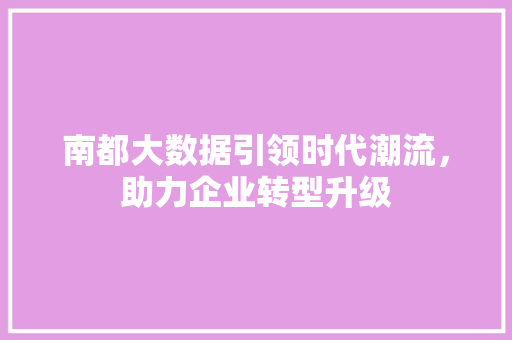 南都大数据引领时代潮流，助力企业转型升级