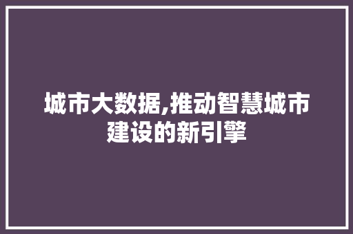 城市大数据,推动智慧城市建设的新引擎 城市大数据,推动智慧城市建设的新引擎