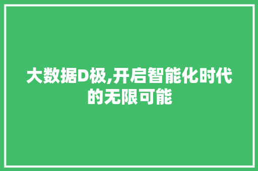 大数据D极,开启智能化时代的无限可能