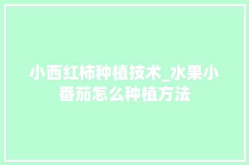 小西红柿种植技术_水果小番茄怎么种植方法 小西红柿种植技术_水果小番茄怎么种植方法 土壤施肥