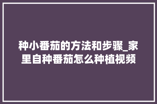 种小番茄的方法和步骤_家里自种番茄怎么种植视频 种小番茄的方法和步骤_家里自种番茄怎么种植视频 番茄种植技巧