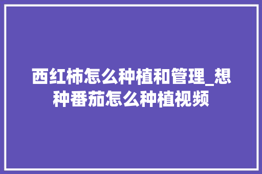 西红柿怎么种植和管理_想种番茄怎么种植视频 西红柿怎么种植和管理_想种番茄怎么种植视频 植物种类