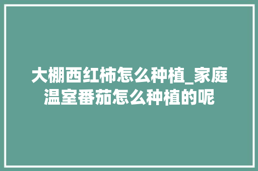 大棚西红柿怎么种植_家庭温室番茄怎么种植的呢 大棚西红柿怎么种植_家庭温室番茄怎么种植的呢 番茄种植技巧
