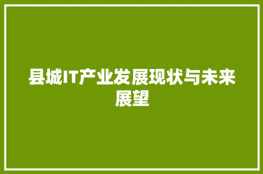 县城IT产业发展现状与未来展望 土壤施肥