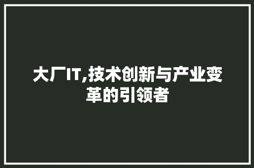 大厂IT,技术创新与产业变革的引领者 农业常识