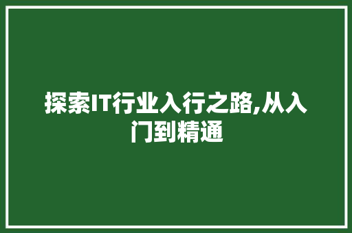探索IT行业入行之路,从入门到精通