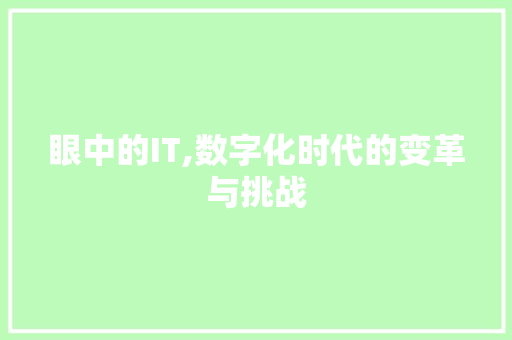 眼中的IT,数字化时代的变革与挑战 种植技巧