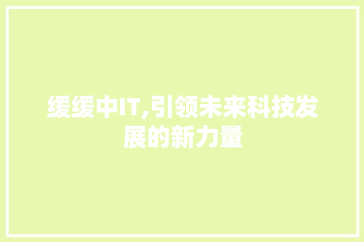 缓缓中IT,引领未来科技发展的新力量 番茄种植技巧