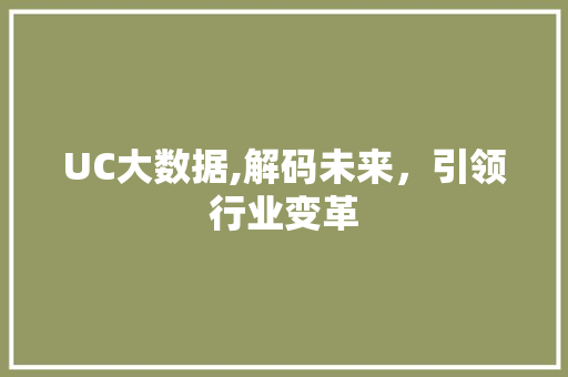 UC大数据,解码未来，引领行业变革