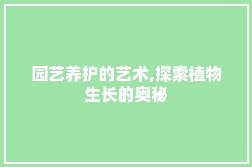 园艺养护的艺术,探索植物生长的奥秘