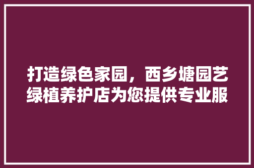 打造绿色家园，西乡塘园艺绿植养护店为您提供专业服务