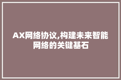 AX网络协议,构建未来智能网络的关键基石 AX网络协议,构建未来智能网络的关键基石