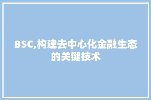 BSC,构建去中心化金融生态的关键技术