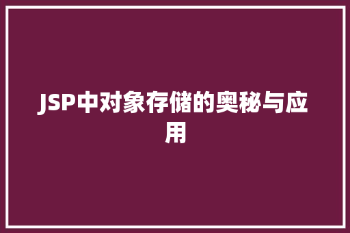 JSP中对象存储的奥秘与应用