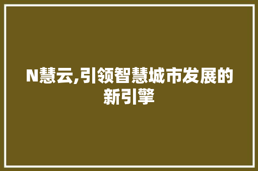 N慧云,引领智慧城市发展的新引擎