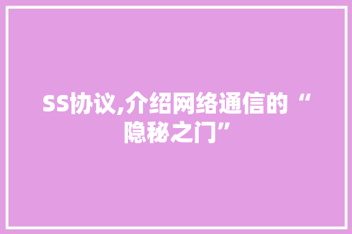 SS协议,介绍网络通信的“隐秘之门”