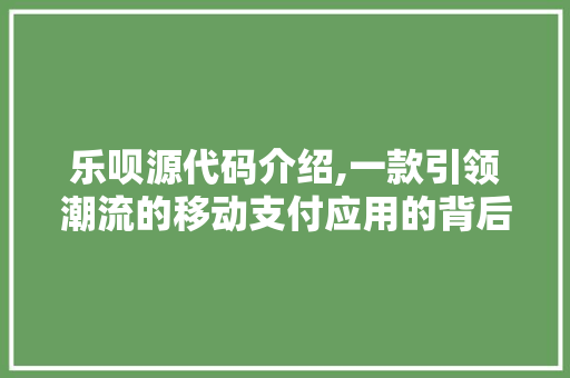 乐呗源代码介绍,一款引领潮流的移动支付应用的背后