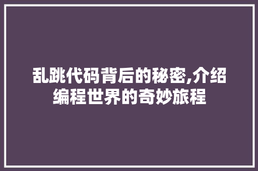 乱跳代码背后的秘密,介绍编程世界的奇妙旅程