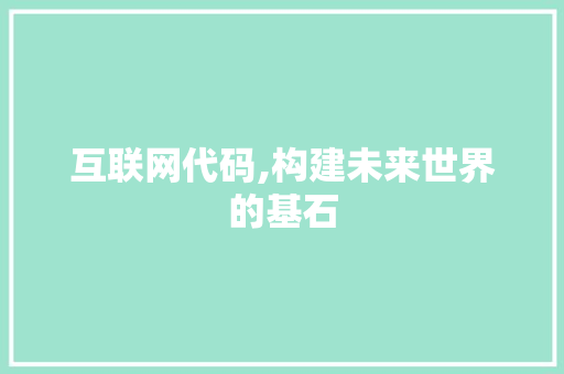 互联网代码,构建未来世界的基石