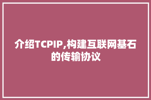 介绍TCPIP,构建互联网基石的传输协议