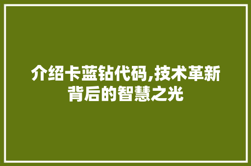 介绍卡蓝钻代码,技术革新背后的智慧之光