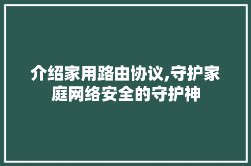 介绍家用路由协议,守护家庭网络安全的守护神