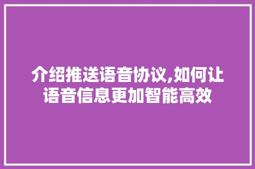介绍推送语音协议,如何让语音信息更加智能高效