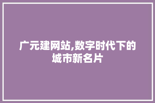 广元建网站,数字时代下的城市新名片