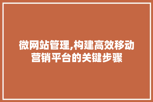 微网站管理,构建高效移动营销平台的关键步骤