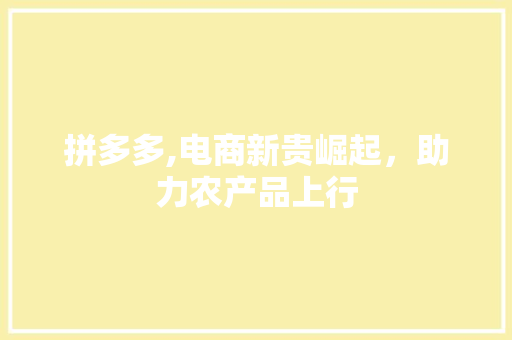 拼多多,电商新贵崛起，助力农产品上行 土壤施肥