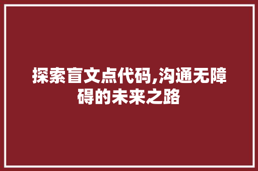 探索盲文点代码,沟通无障碍的未来之路