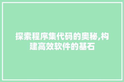 探索程序集代码的奥秘,构建高效软件的基石