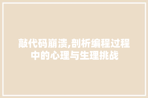 敲代码崩溃,剖析编程过程中的心理与生理挑战
