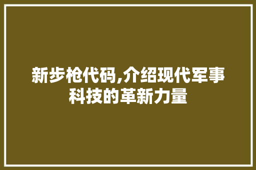 新步枪代码,介绍现代军事科技的革新力量