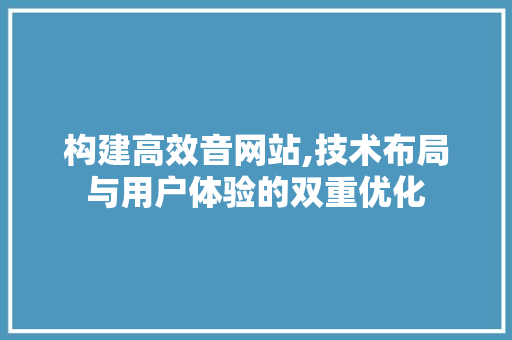 构建高效音网站,技术布局与用户体验的双重优化