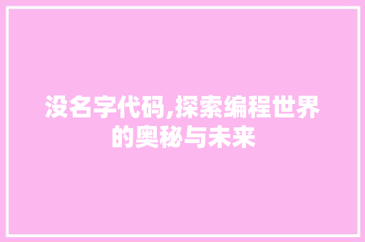 没名字代码,探索编程世界的奥秘与未来
