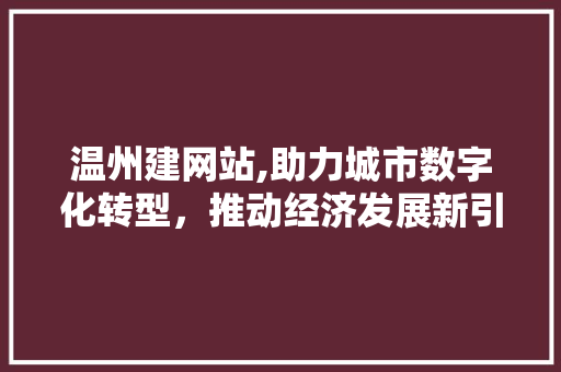 温州建网站,助力城市数字化转型，推动经济发展新引擎