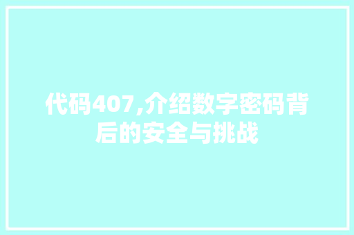 代码407,介绍数字密码背后的安全与挑战
