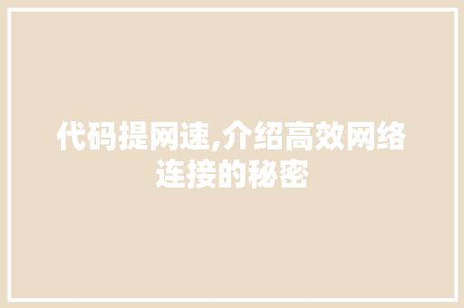 代码提网速,介绍高效网络连接的秘密