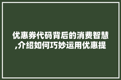 优惠券代码背后的消费智慧,介绍如何巧妙运用优惠提升购物体验