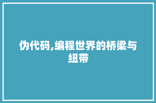 伪代码,编程世界的桥梁与纽带