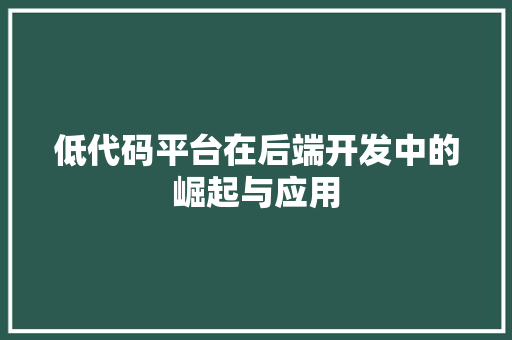 低代码平台在后端开发中的崛起与应用